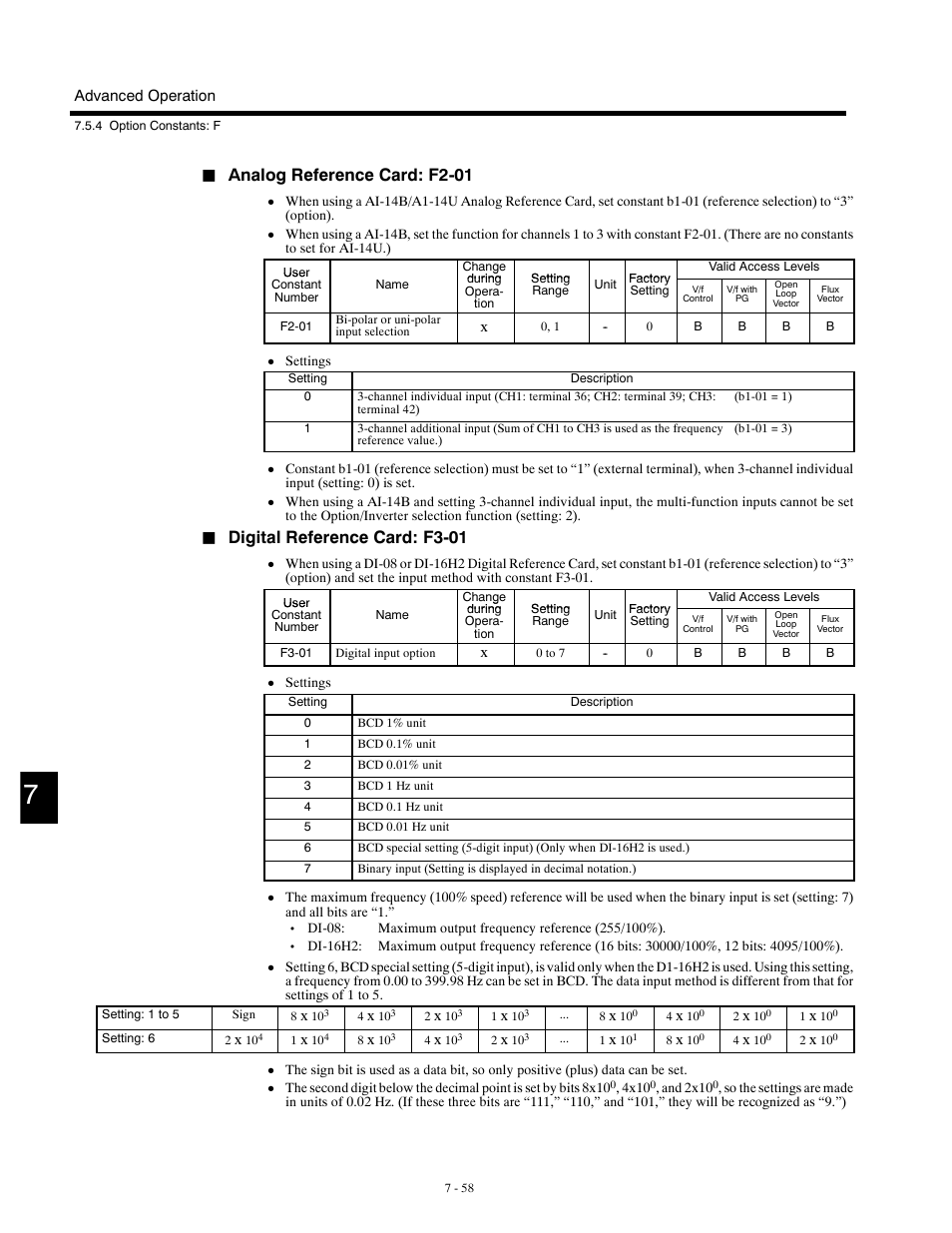 Analog reference card: f2-01, Digital reference card: f3-01 | Yaskawa G5HHP Drive User Manual | Page 222 / 374