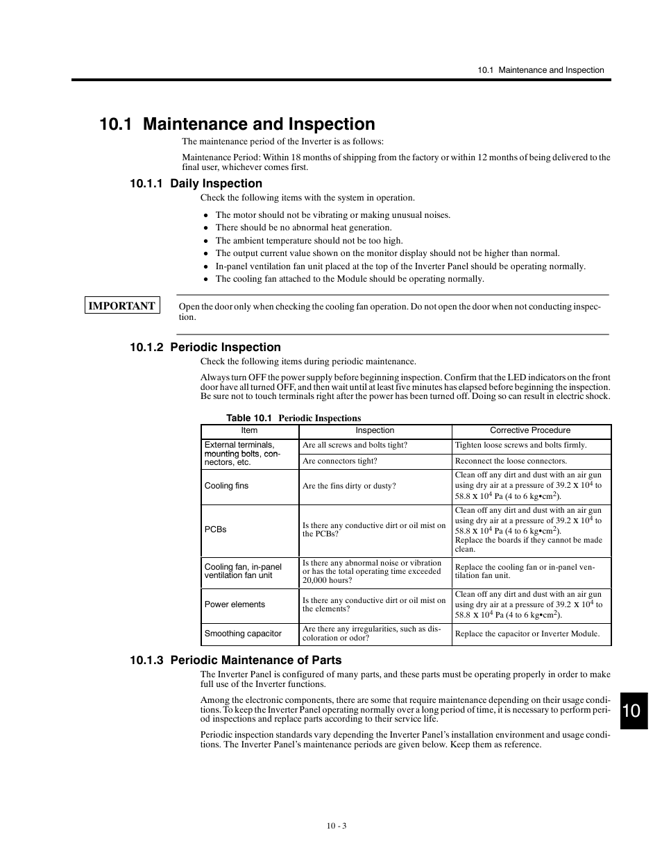 1 maintenance and inspection, 1 daily inspection, 2 periodic inspection | 3 periodic maintenance of parts | Yaskawa G5HHP Drive User Manual | Page 327 / 374