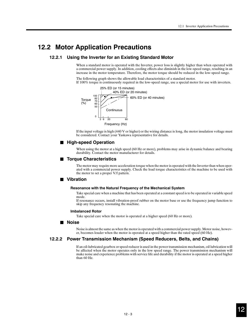 2 motor application precautions, High-speed operation, Torque characteristics | Vibration, Noise | Yaskawa G5HHP Drive User Manual | Page 351 / 374
