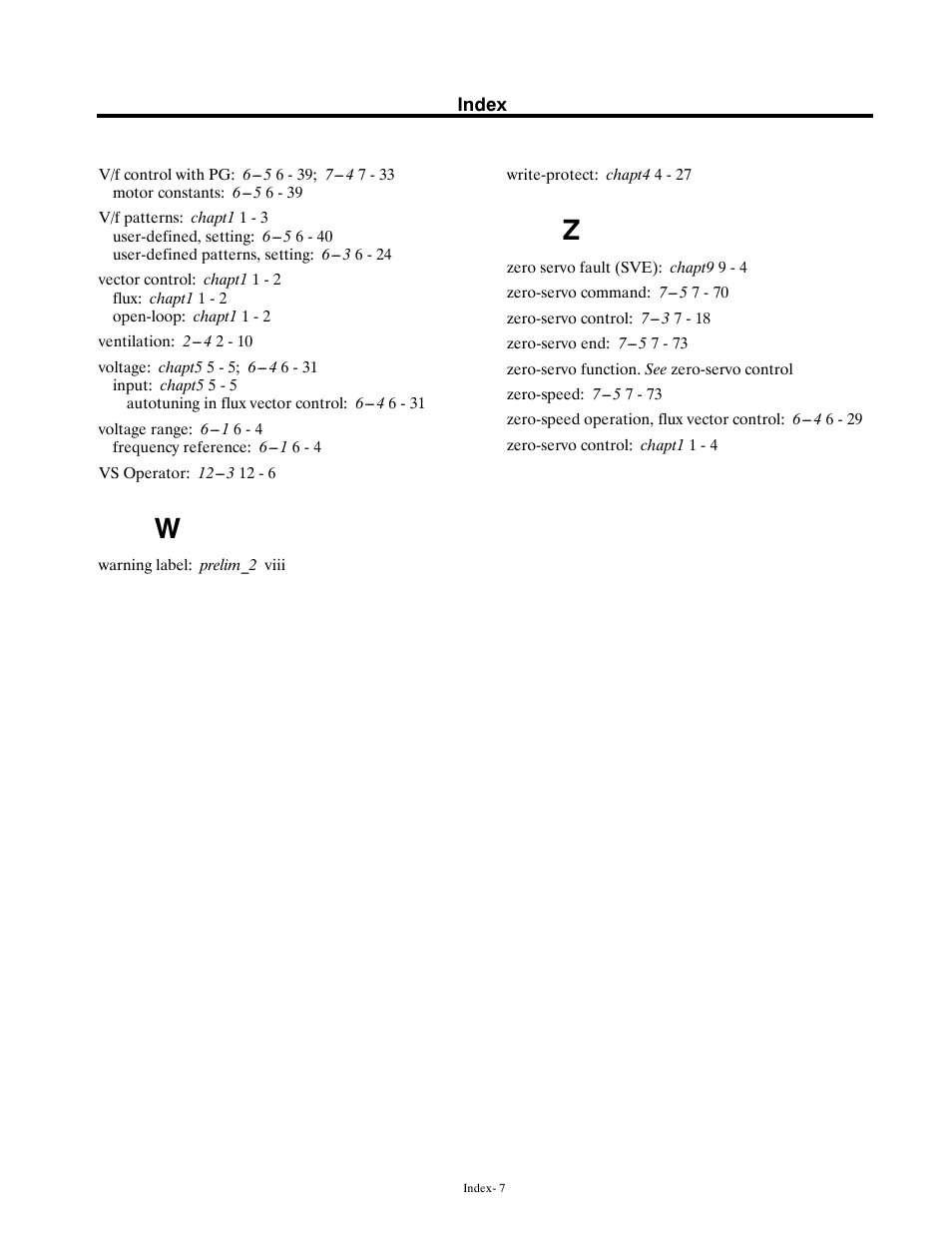 Index w-z | Yaskawa G5HHP Drive User Manual | Page 373 / 374