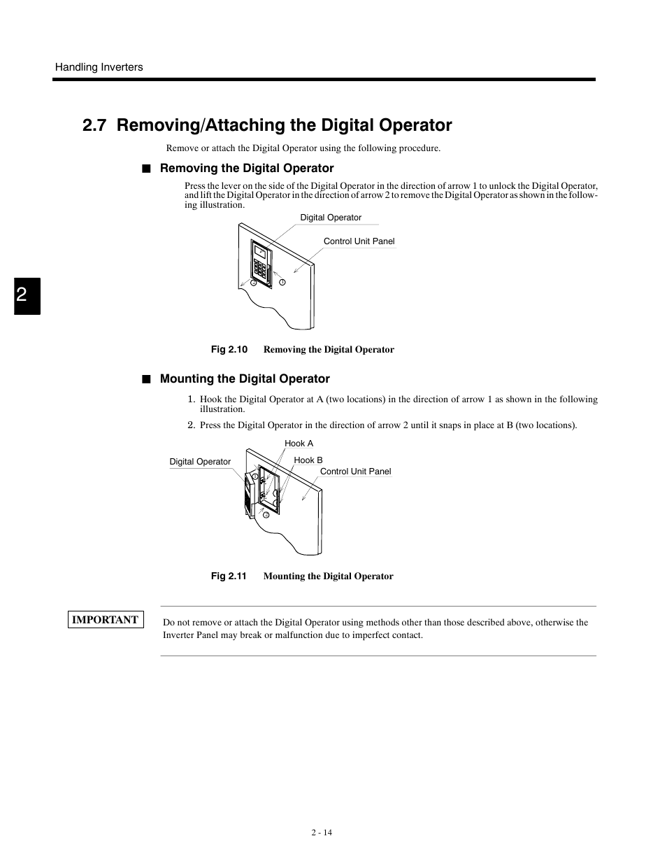 7 removing/attaching the digital operator | Yaskawa G5HHP Drive User Manual | Page 40 / 374