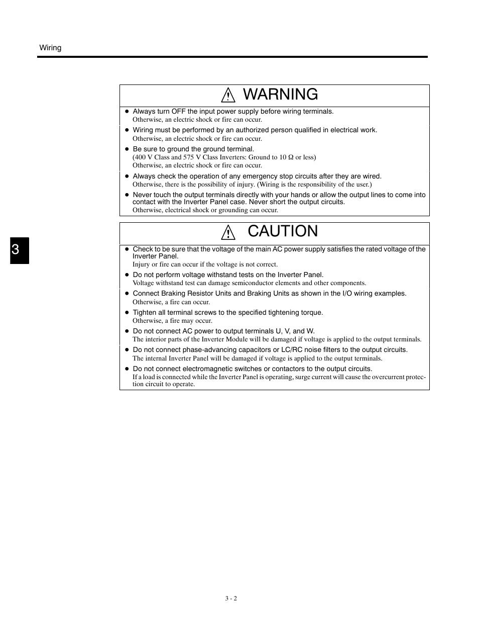 Warning, Caution | Yaskawa G5HHP Drive User Manual | Page 42 / 374