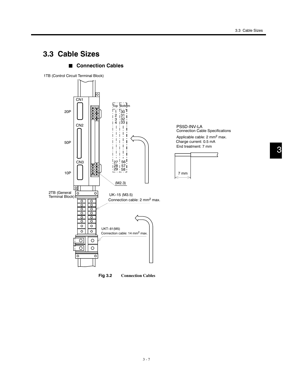 3 cable sizes, Connection cables | Yaskawa G5HHP Drive User Manual | Page 47 / 374