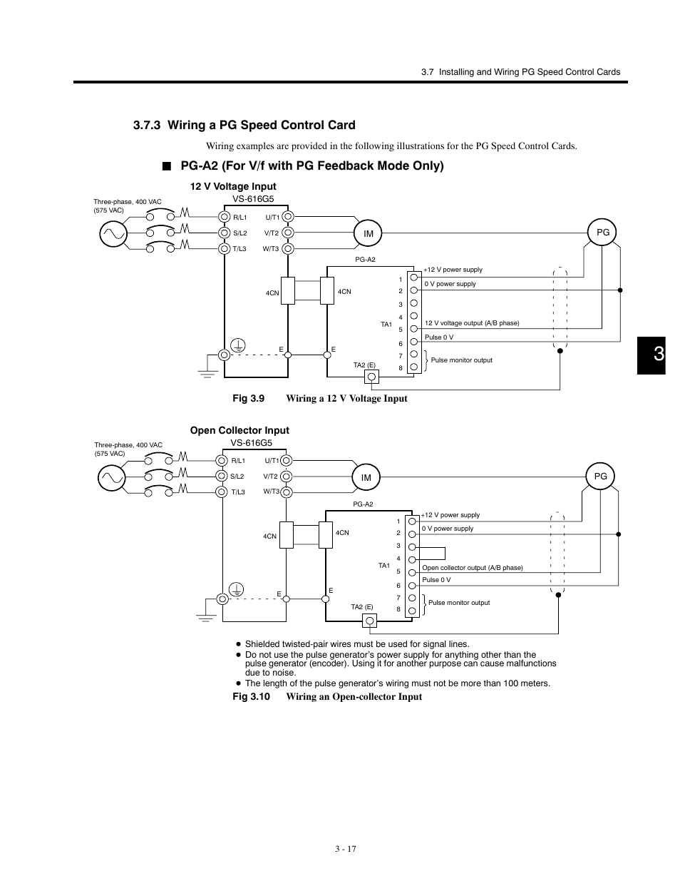 3 wiring a pg speed control card, Pg-a2 (for v/f with pg feedback mode only) | Yaskawa G5HHP Drive User Manual | Page 57 / 374