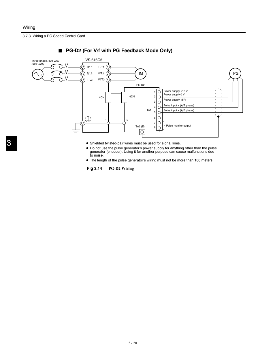 Pg-d2 (for v/f with pg feedback mode only), Wiring | Yaskawa G5HHP Drive User Manual | Page 60 / 374