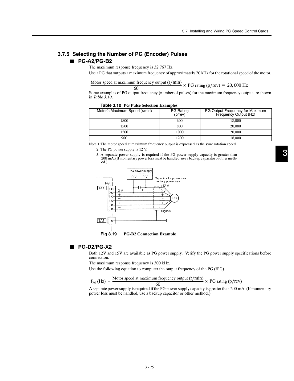 5 selecting the number of pg (encoder) pulses, Pg-a2/pg-b2, Pg-d2/pg-x2 | Yaskawa G5HHP Drive User Manual | Page 65 / 374
