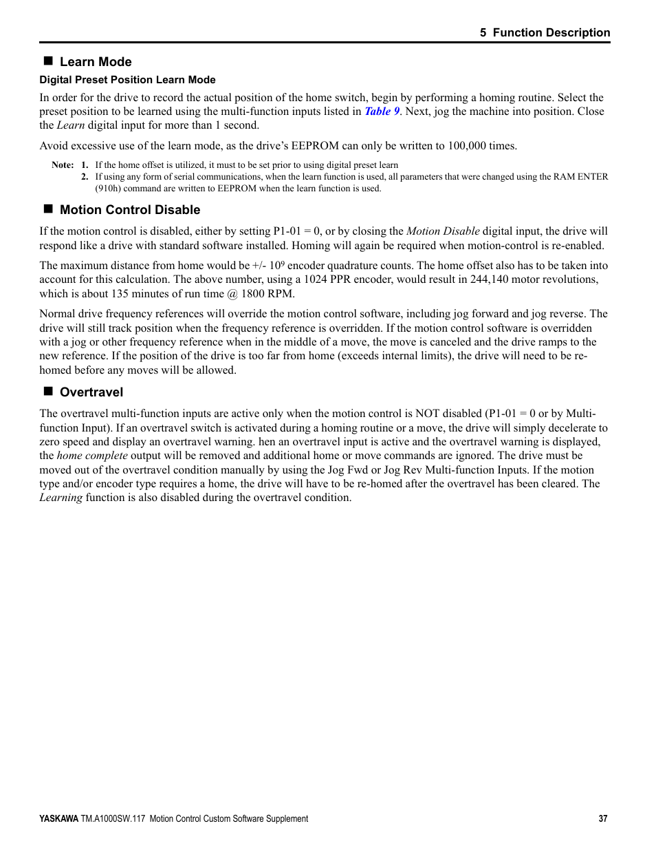 Yaskawa AC Drive - A1000 Motion Control Custom User Manual | Page 37 / 44