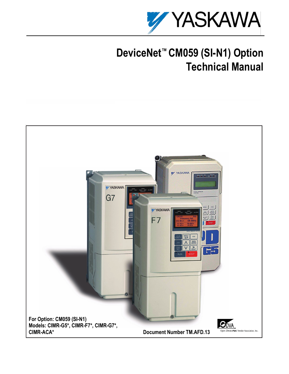 Yaskawa DeviceNet Option Card CM059 User Manual | 70 pages