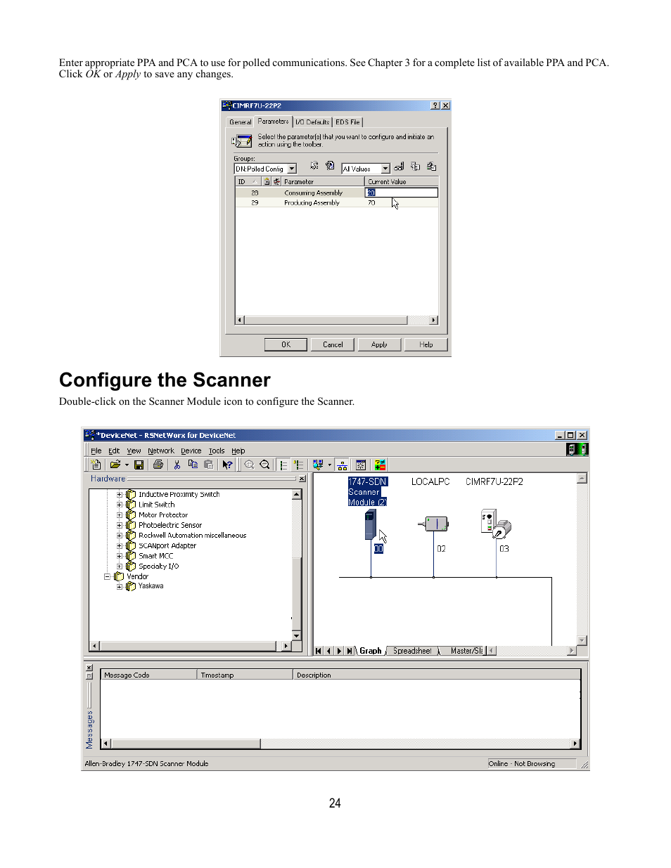 Configure the scanner | Yaskawa DeviceNet Option Card CM059 User Manual | Page 24 / 70