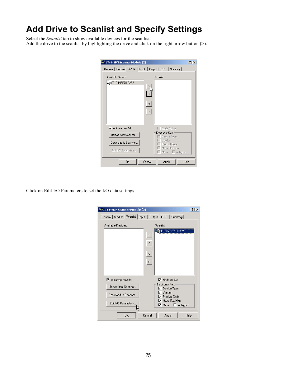 Add drive to scanlist and specify settings | Yaskawa DeviceNet Option Card CM059 User Manual | Page 25 / 70