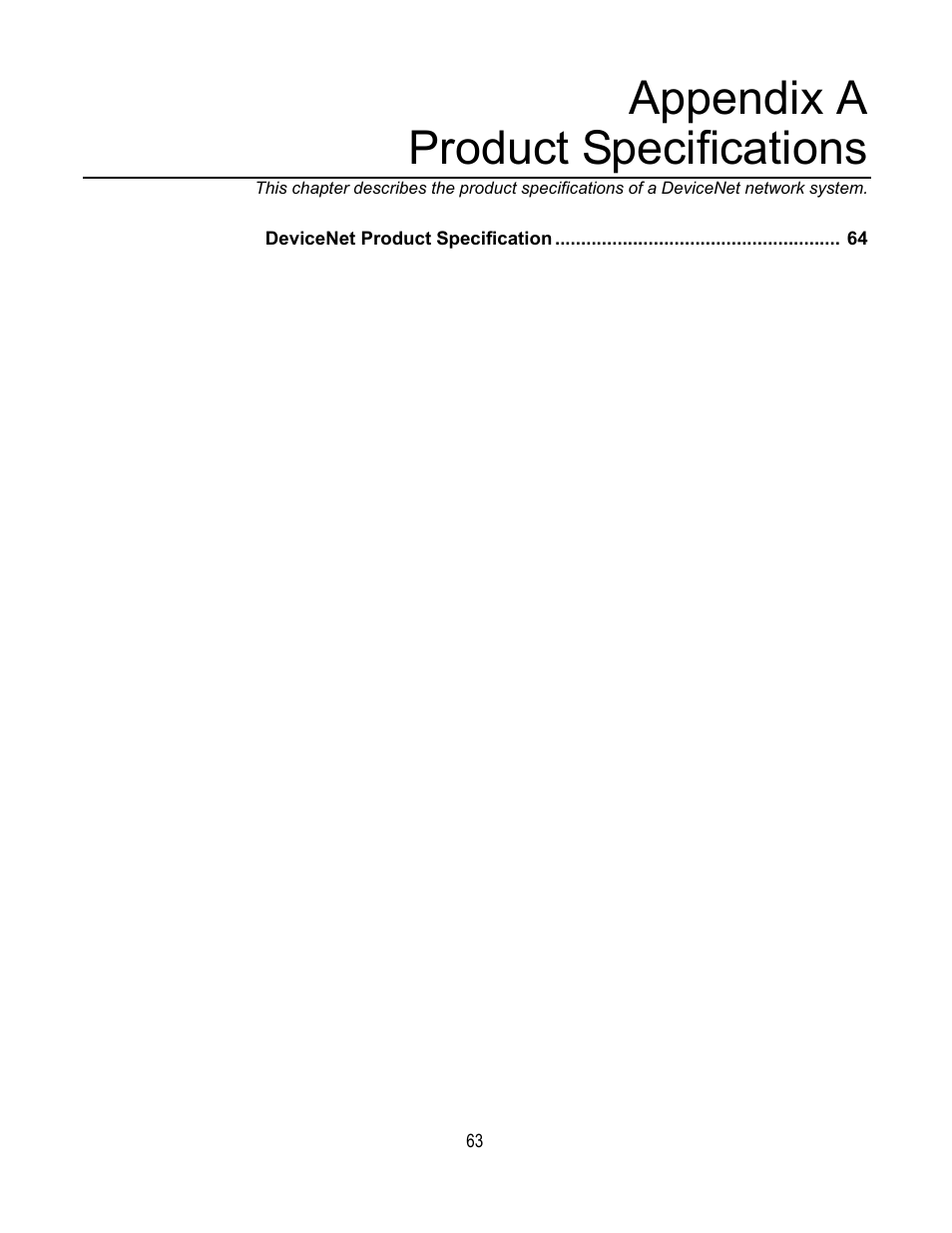 Appendix a product specifications | Yaskawa DeviceNet Option Card CM059 User Manual | Page 63 / 70