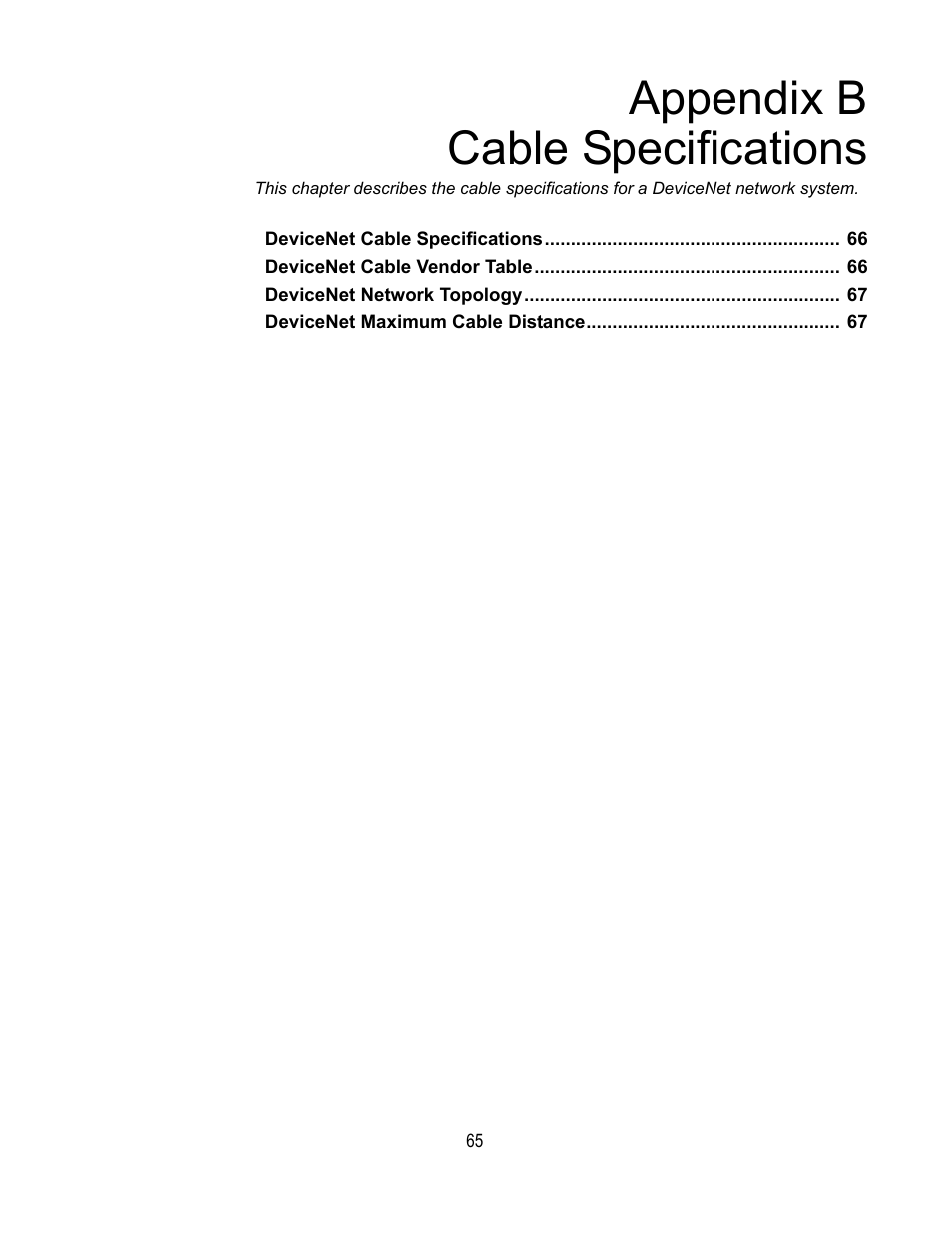 Appendix b cable specifications | Yaskawa DeviceNet Option Card CM059 User Manual | Page 65 / 70