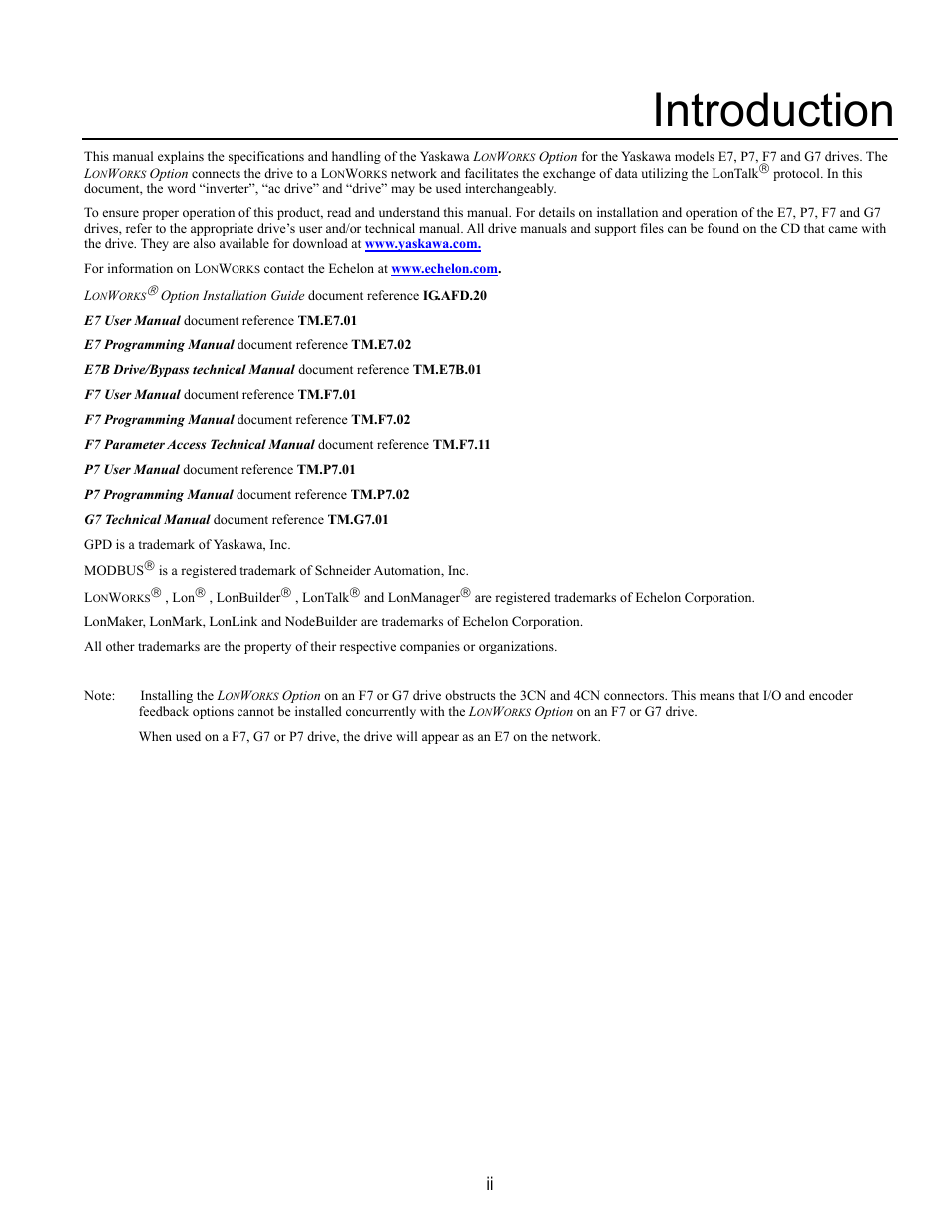 Introduction | Yaskawa LonWorks Option Card CM048 User Manual | Page 4 / 50