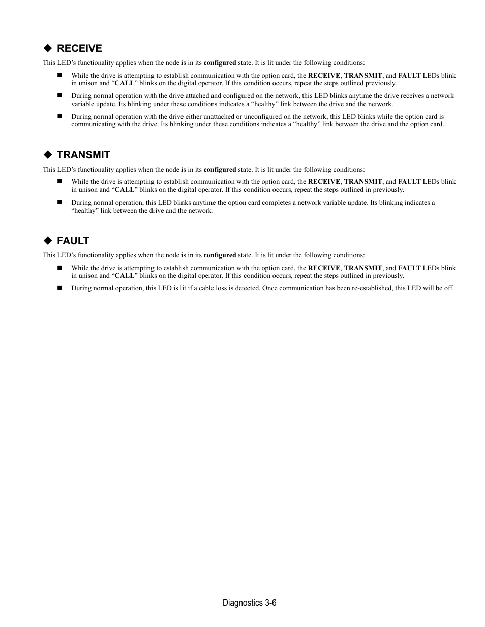 Receive, Transmit, Fault | Yaskawa LonWorks Option Card CM048 User Manual | Page 44 / 50