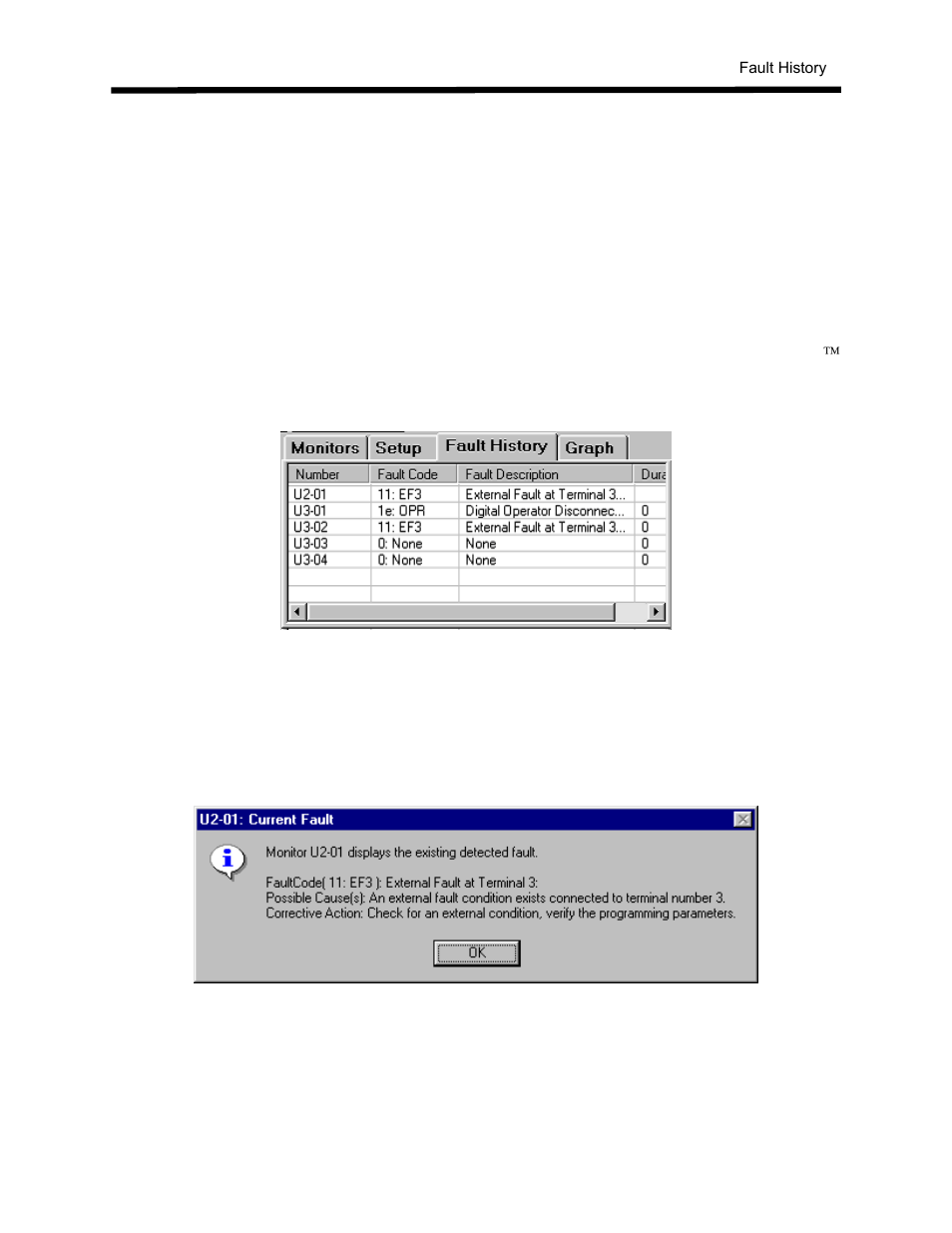 Fault history | Yaskawa DriveWizard AC Drive User Manual | Page 103 / 154