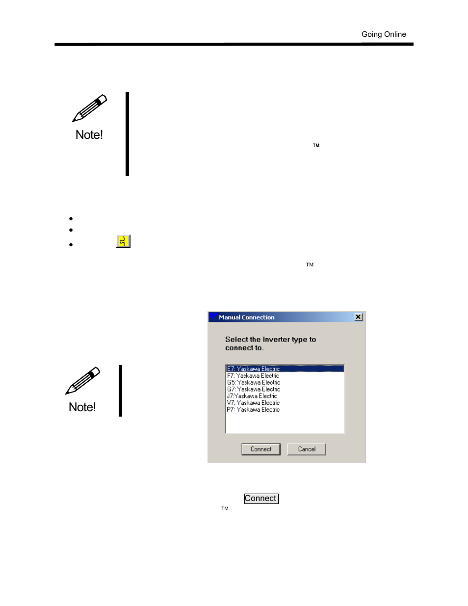 Going online with the inverter | Yaskawa DriveWizard AC Drive User Manual | Page 25 / 154