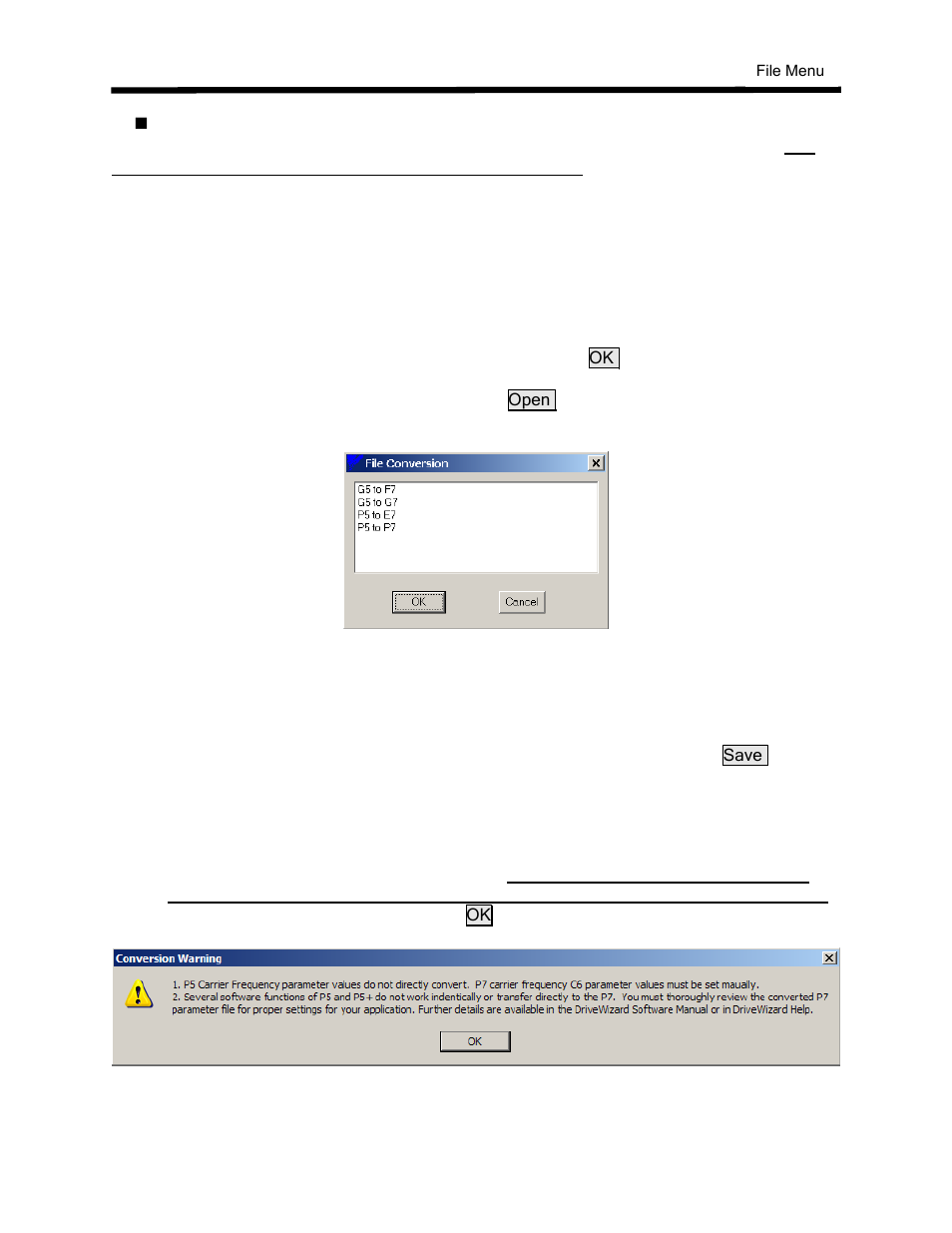 P5 (gpd505/p5 or gpd506/p5+) to p7 conversion | Yaskawa DriveWizard AC Drive User Manual | Page 47 / 154