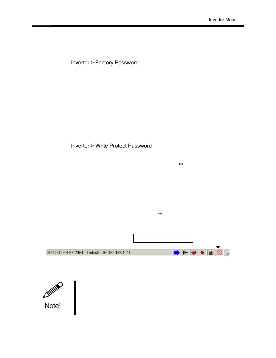 Factory password, Write disable password | Yaskawa DriveWizard AC Drive User Manual | Page 70 / 154