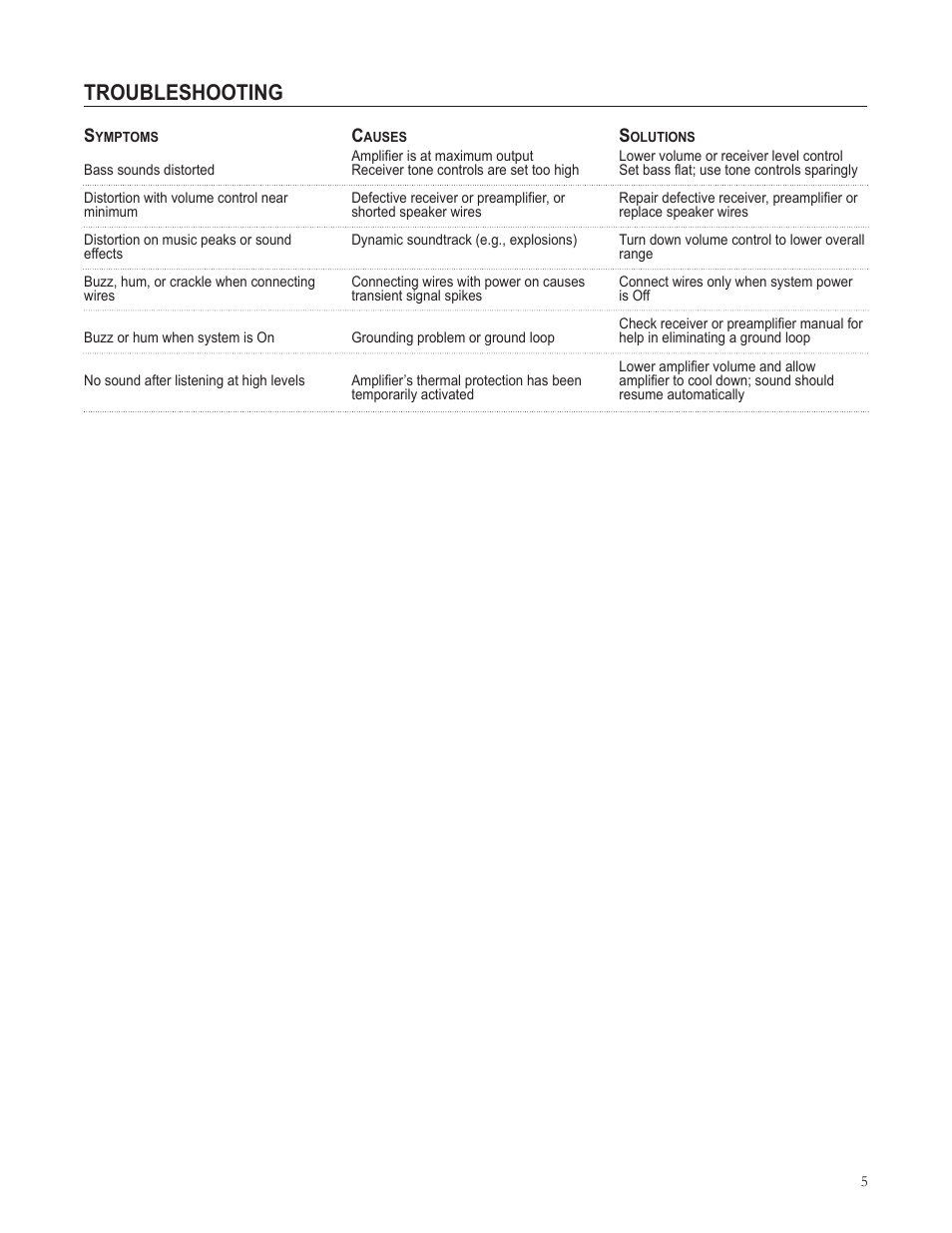 Troubleshooting | Cerwin-Vega XLS User Manual | Page 5 / 8