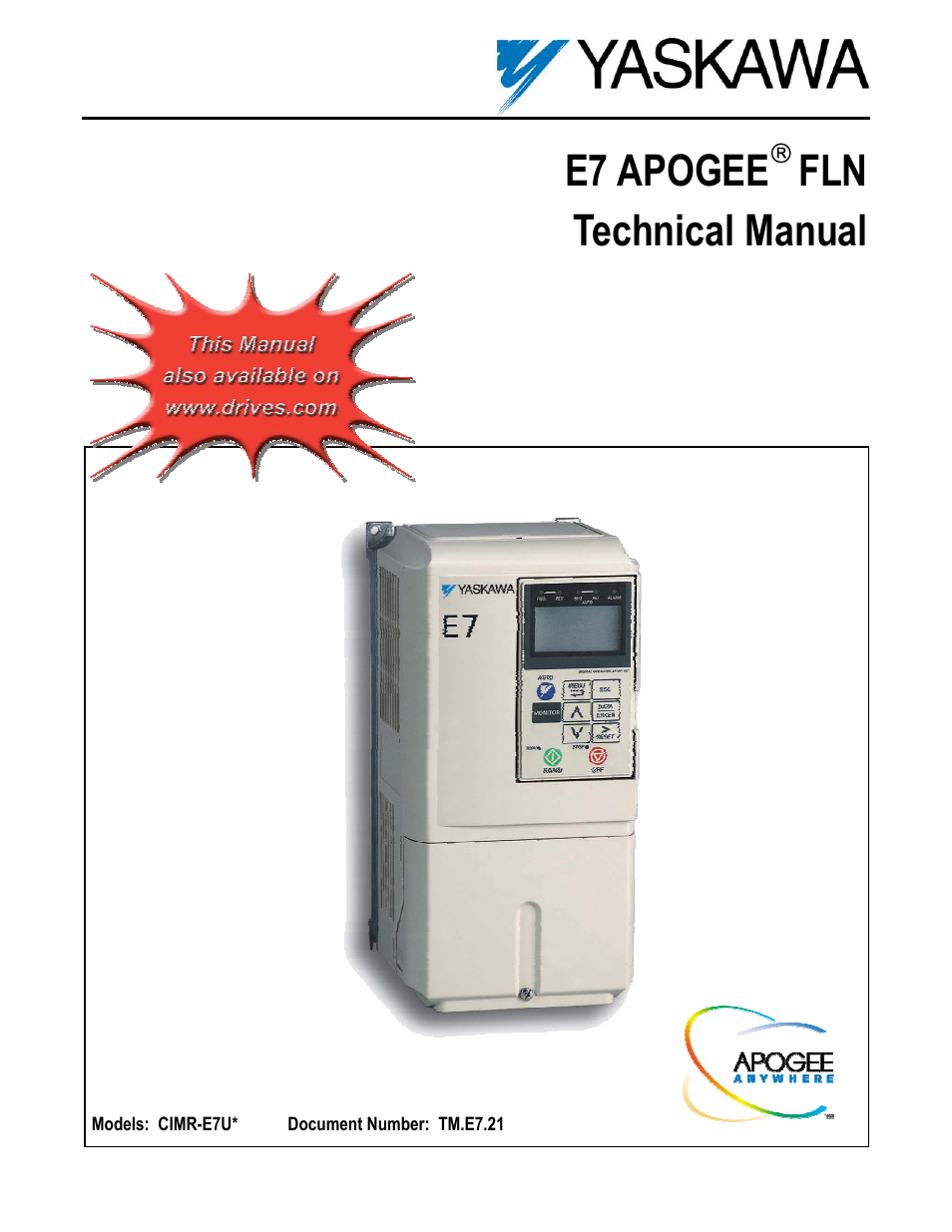 Yaskawa E7 Apogee FLN User Manual | 57 pages