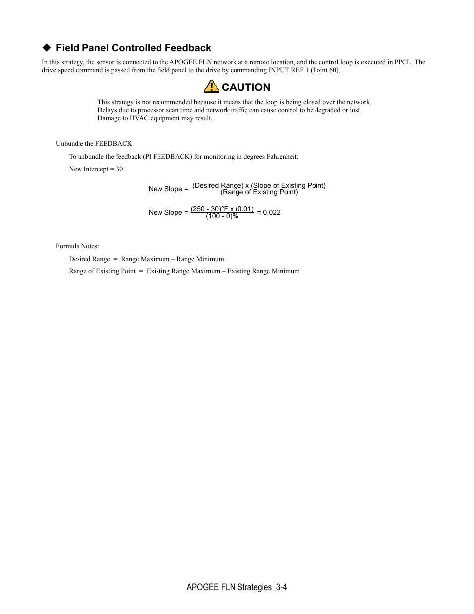 Caution, Field panel controlled feedback | Yaskawa E7 Apogee FLN User Manual | Page 22 / 57