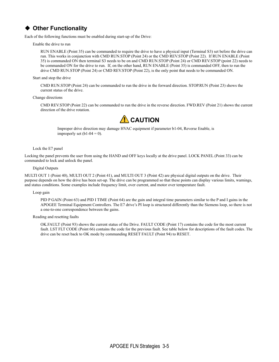 Other functionality, Caution | Yaskawa E7 Apogee FLN User Manual | Page 23 / 57