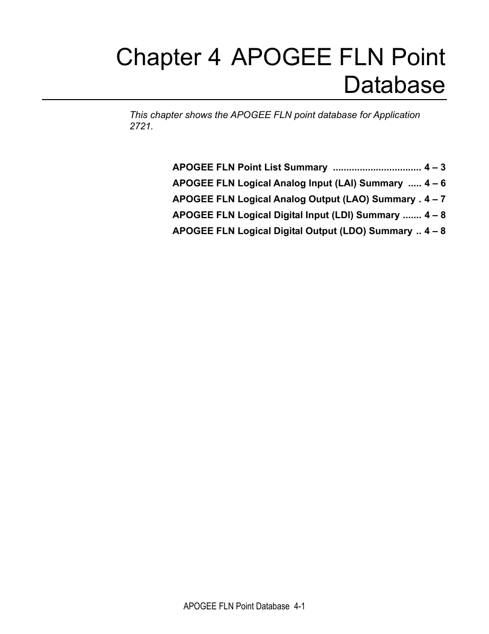 Chapter 4 apogee fln point database | Yaskawa E7 Apogee FLN User Manual | Page 25 / 57