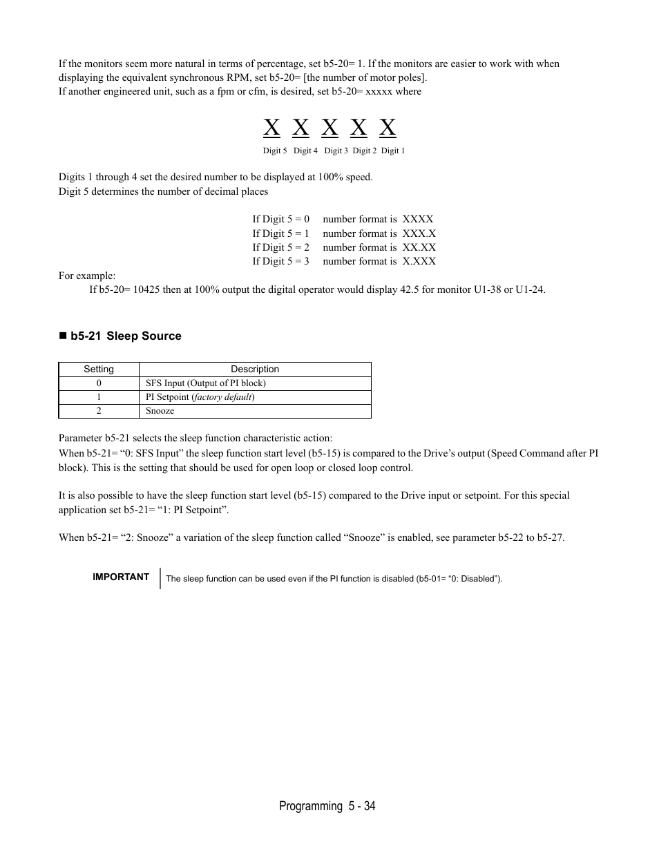 B5-21 sleep source | Yaskawa E7B Drive Bypass User Manual | Page 128 / 306