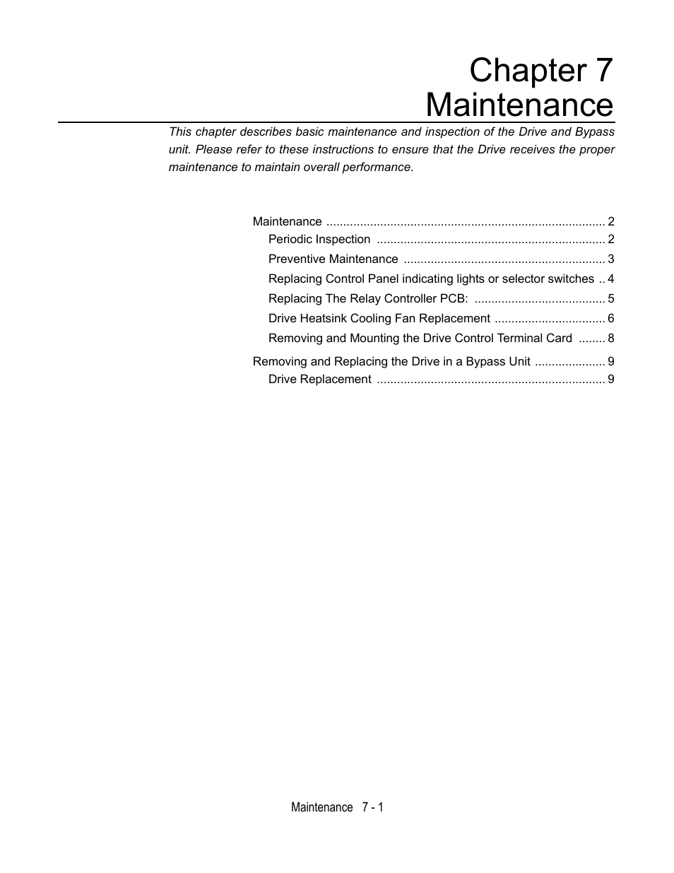 Chapter 7 maintenance | Yaskawa E7B Drive Bypass User Manual | Page 209 / 306