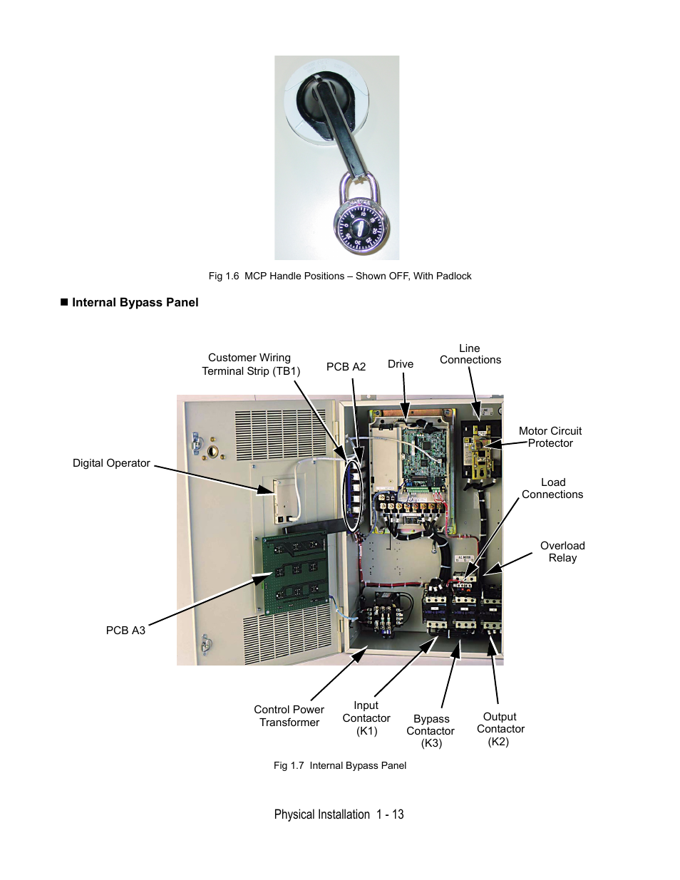 Internal bypass panel, Fig 1.7 internal bypass panel | Yaskawa E7B Drive Bypass User Manual | Page 25 / 306