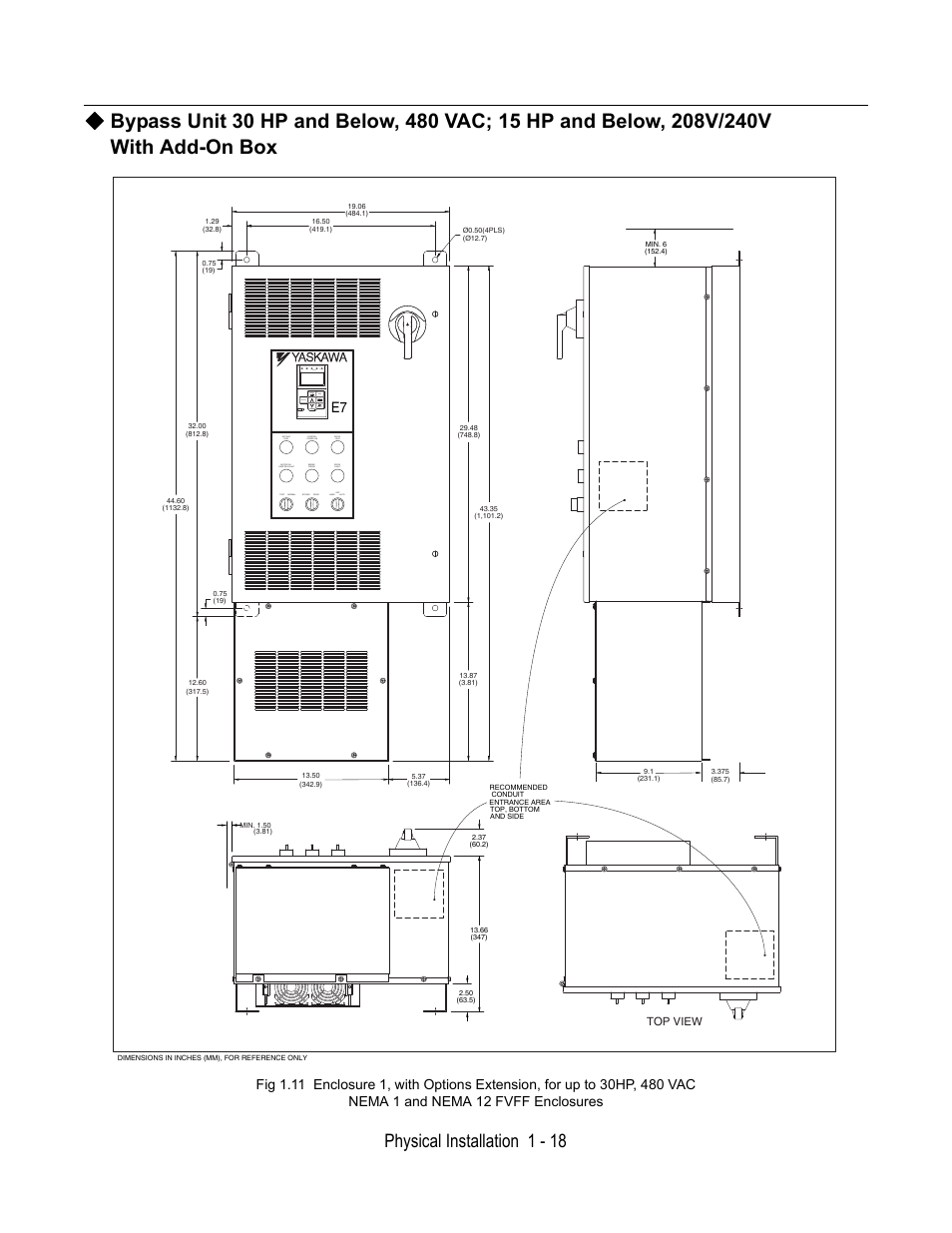 Physical installation 1 - 18 | Yaskawa E7B Drive Bypass User Manual | Page 30 / 306