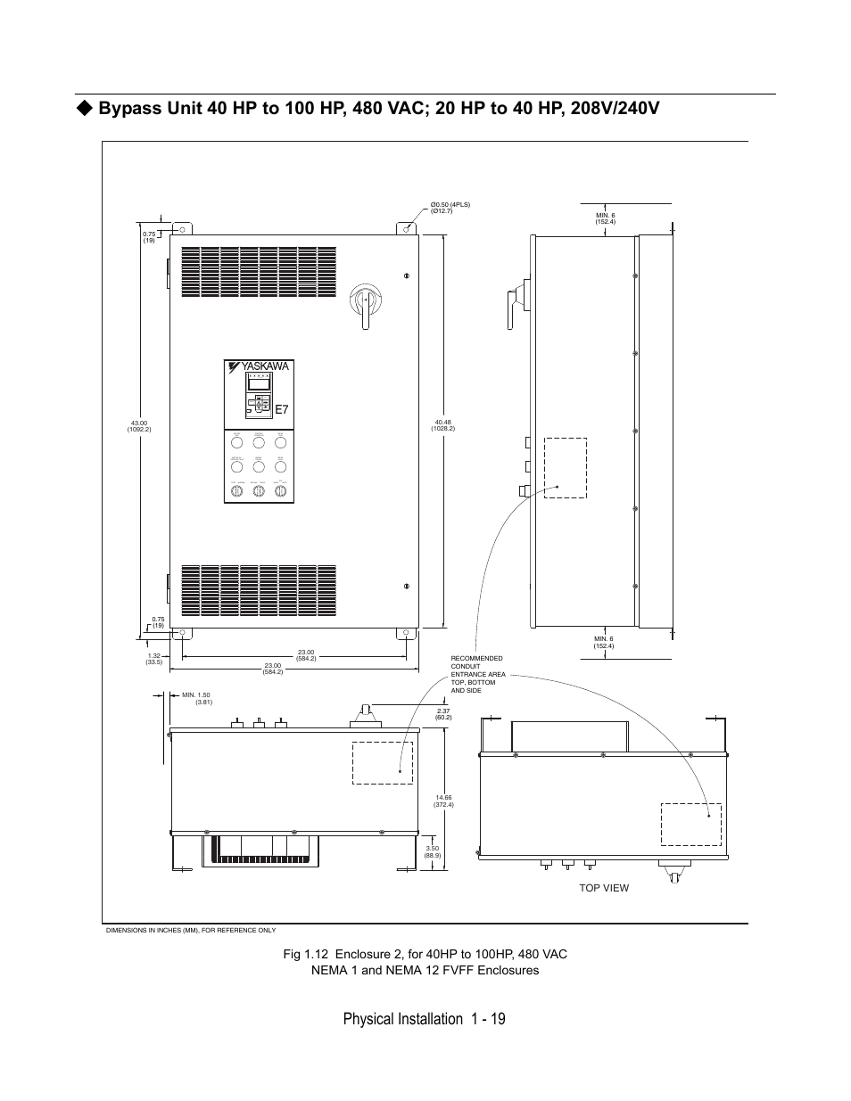 Physical installation 1 - 19 | Yaskawa E7B Drive Bypass User Manual | Page 31 / 306