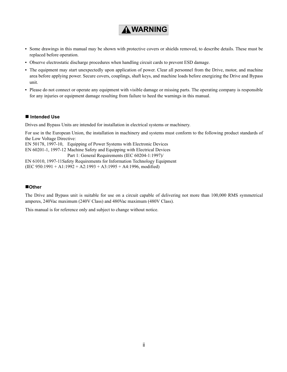 Warning | Yaskawa E7B Drive Bypass User Manual | Page 4 / 306