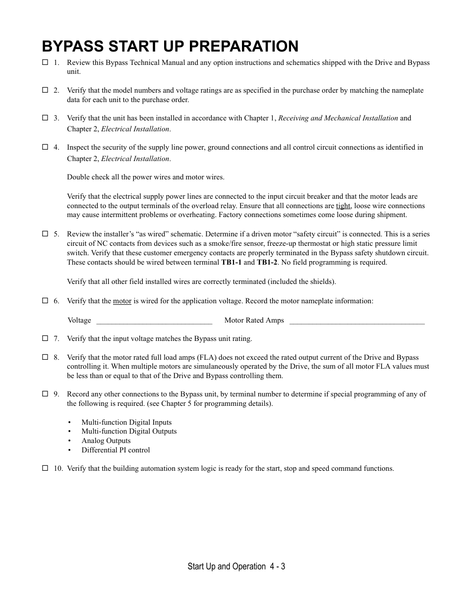 Bypass start up preparation | Yaskawa E7B Drive Bypass User Manual | Page 85 / 306