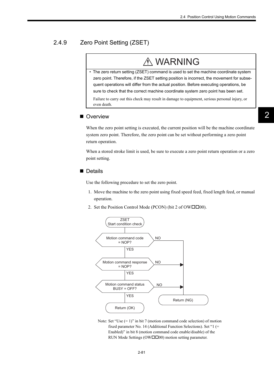 9 zero point setting (zset), Warning, Overview | Details | Yaskawa MP920 Motion Module User Manual | Page 107 / 450