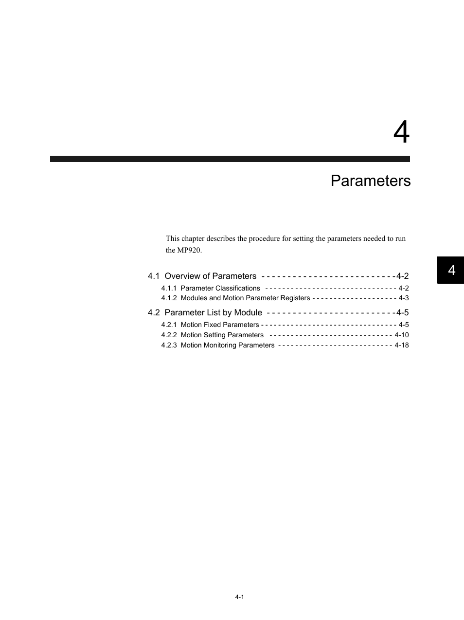 4 parameters, Parameters | Yaskawa MP920 Motion Module User Manual | Page 121 / 450