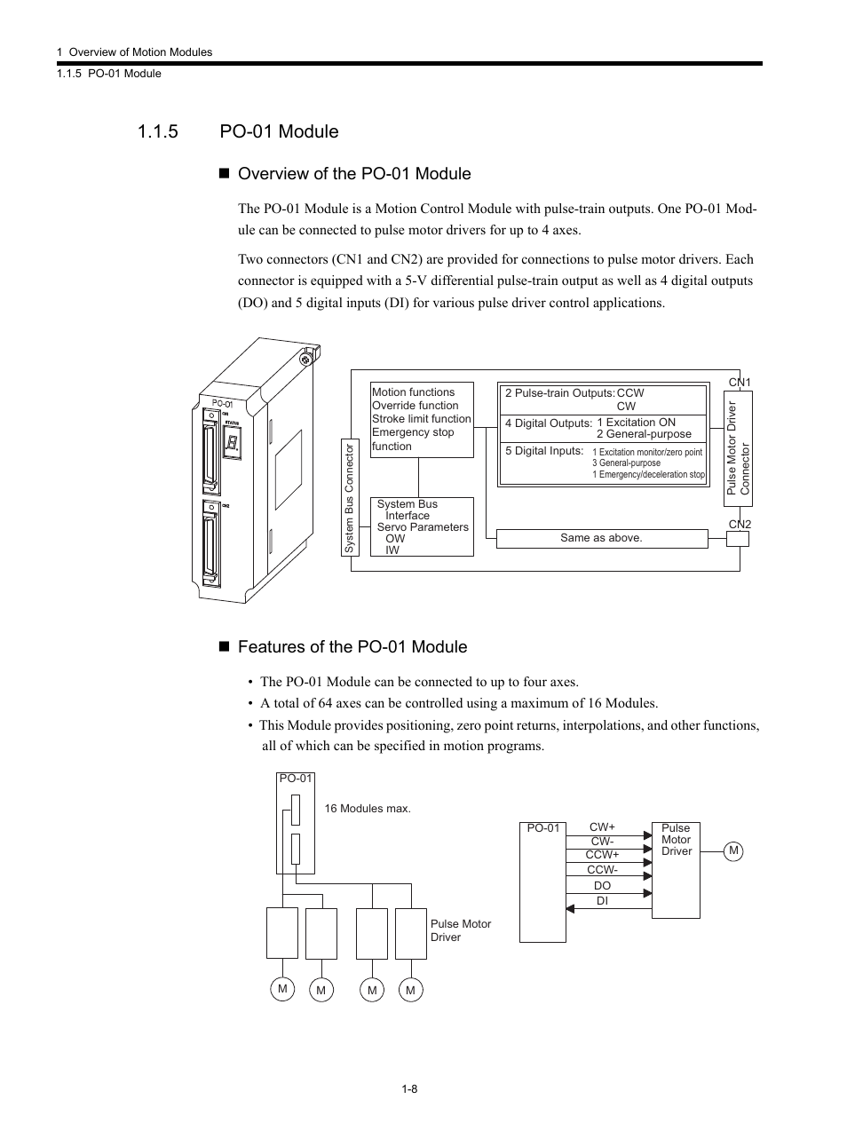 5 po-01 module, Overview of the po-01 module, Features of the po-01 module | Yaskawa MP920 Motion Module User Manual | Page 22 / 450