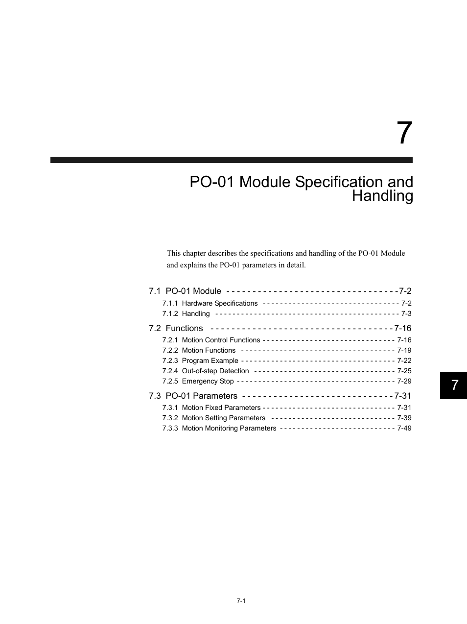 7 po-01 module specification and handling, Po-01 module specification and handling | Yaskawa MP920 Motion Module User Manual | Page 303 / 450
