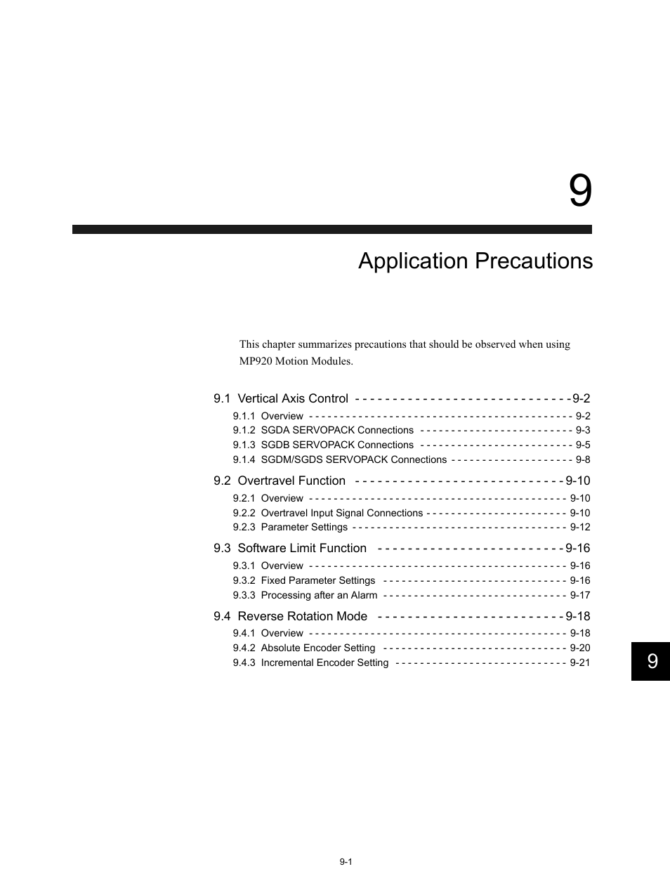 9 application precautions, Application precautions | Yaskawa MP920 Motion Module User Manual | Page 381 / 450