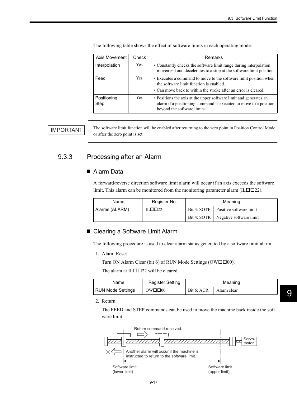 3 processing after an alarm, Alarm data, Clearing a software limit alarm | Yaskawa MP920 Motion Module User Manual | Page 397 / 450