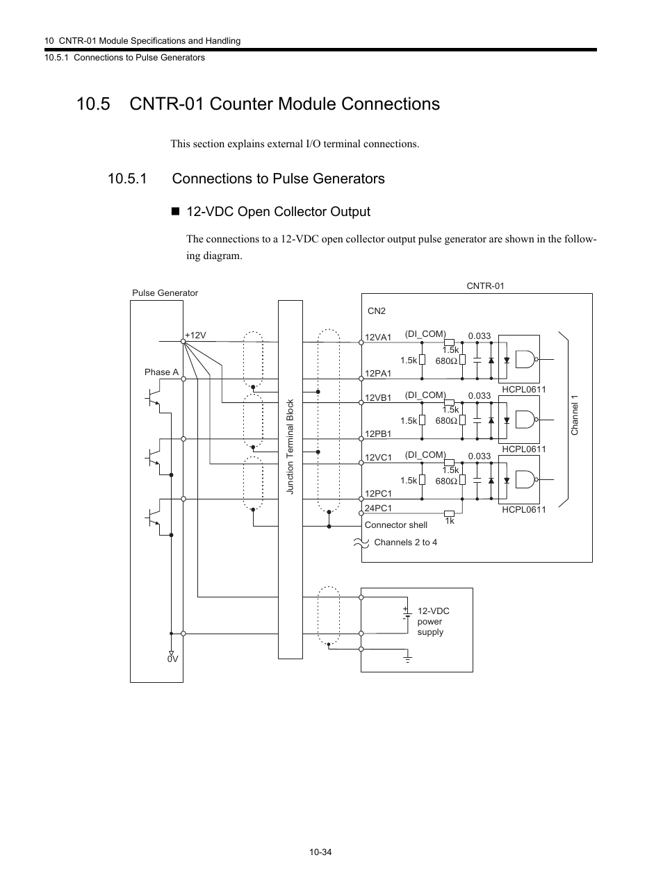5 cntr-01 counter module connections, 1 connections to pulse generators, Vdc open collector output | Yaskawa MP920 Motion Module User Manual | Page 435 / 450