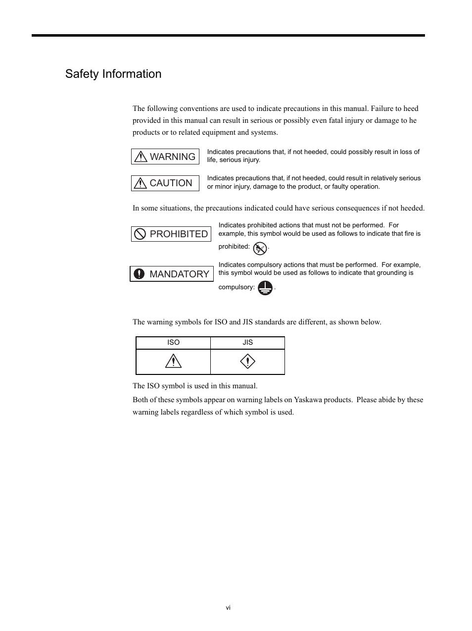 Safety information, Warning caution prohibited mandatory | Yaskawa MP920 Motion Module User Manual | Page 6 / 450