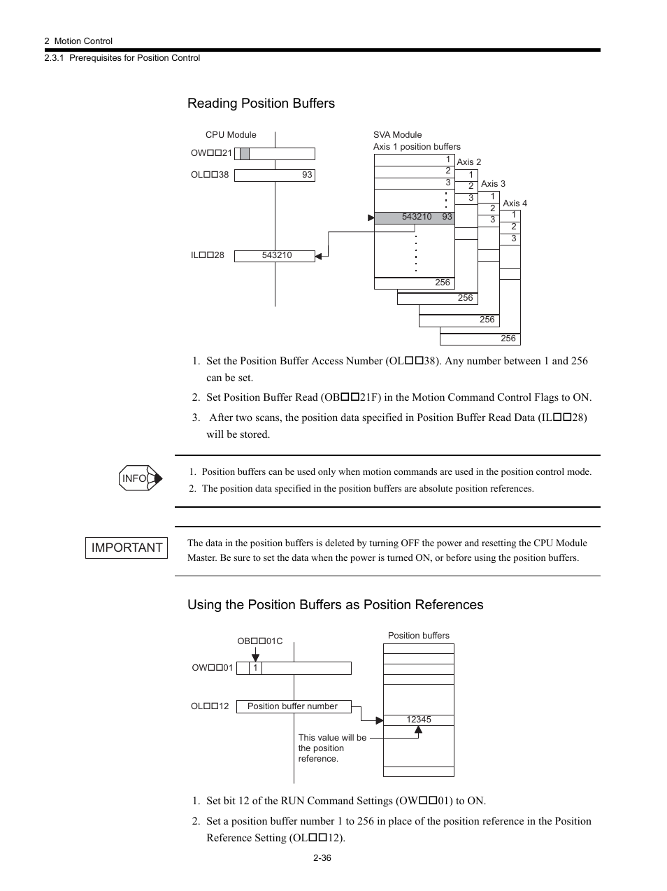 Reading position buffers, Using the position buffers as position references, Important | Yaskawa MP920 Motion Module User Manual | Page 62 / 450