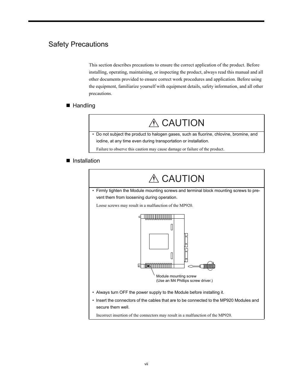 Safety precautions, Caution | Yaskawa MP920 Motion Module User Manual | Page 7 / 450