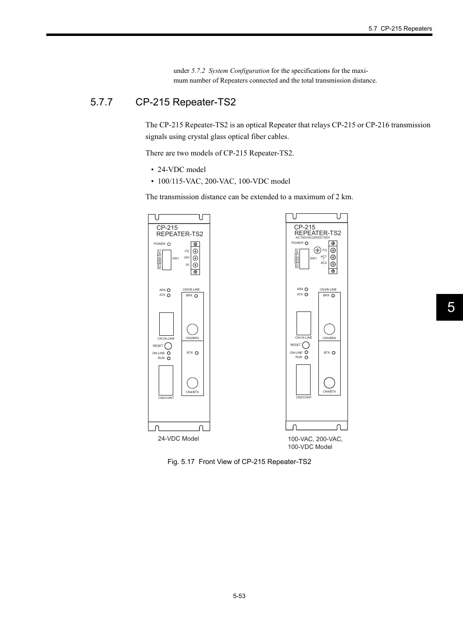 7 cp-215 repeater-ts2, Cp-215 repeater-ts2, Vdc model | Yaskawa MP920 Communications Module User Manual | Page 114 / 337