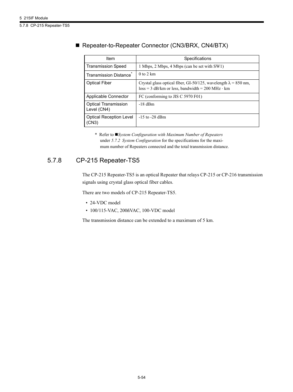8 cp-215 repeater-ts5, Repeater-to-repeater connector (cn3/brx, cn4/btx) | Yaskawa MP920 Communications Module User Manual | Page 115 / 337