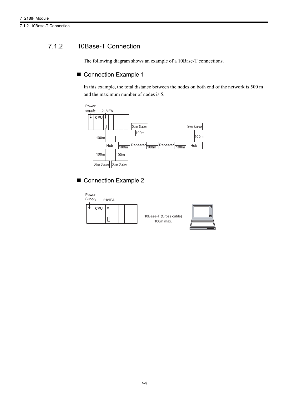 2 10base-t connection, Connection example 1, Connection example 2 | Yaskawa MP920 Communications Module User Manual | Page 150 / 337