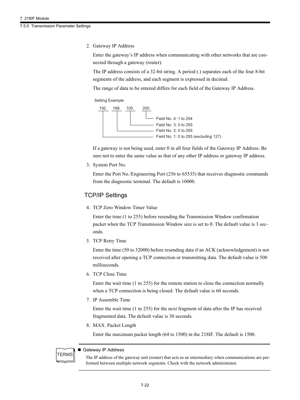Tcp/ip settings | Yaskawa MP920 Communications Module User Manual | Page 168 / 337