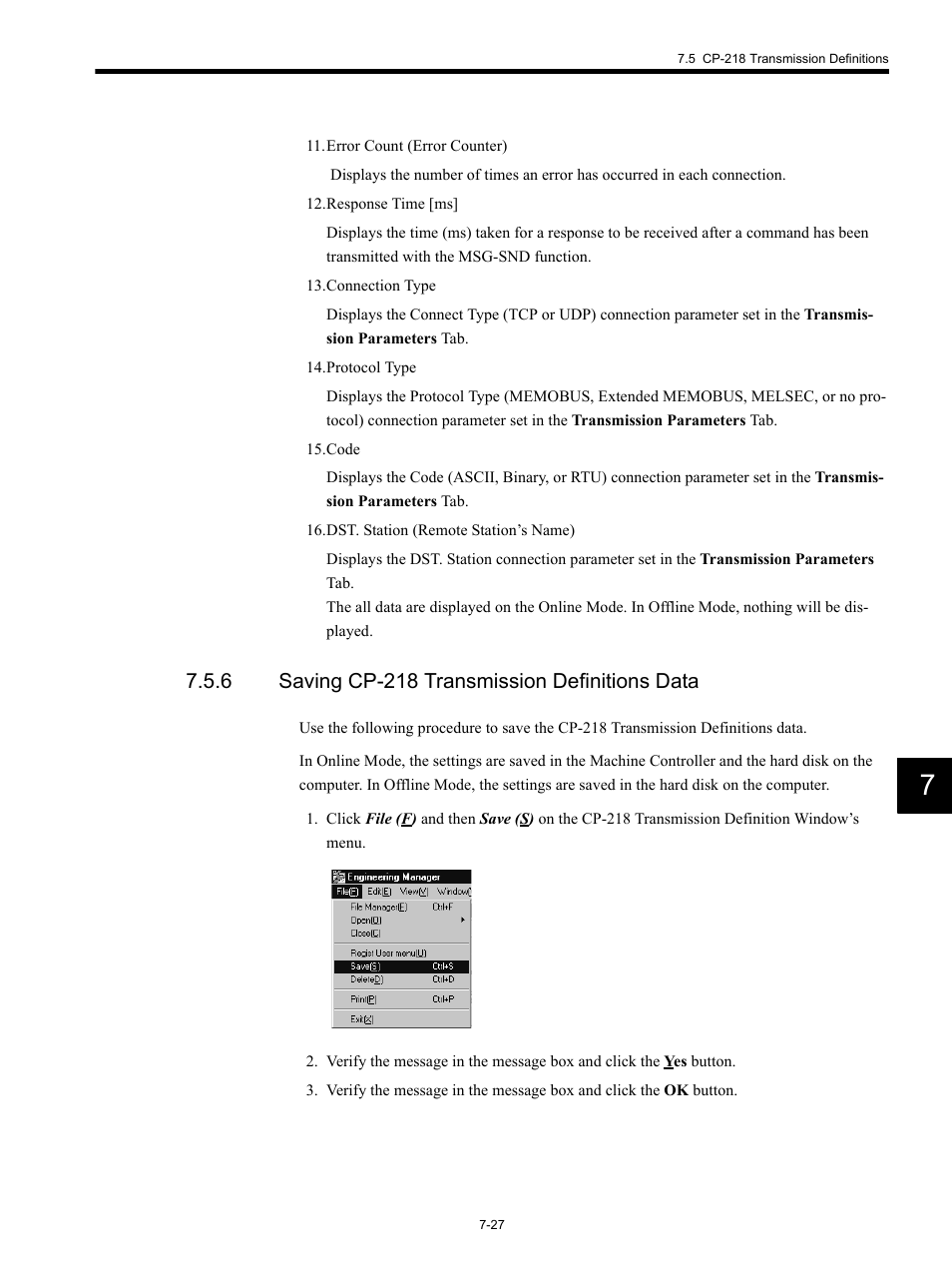 6 saving cp-218 transmission definitions data | Yaskawa MP920 Communications Module User Manual | Page 173 / 337