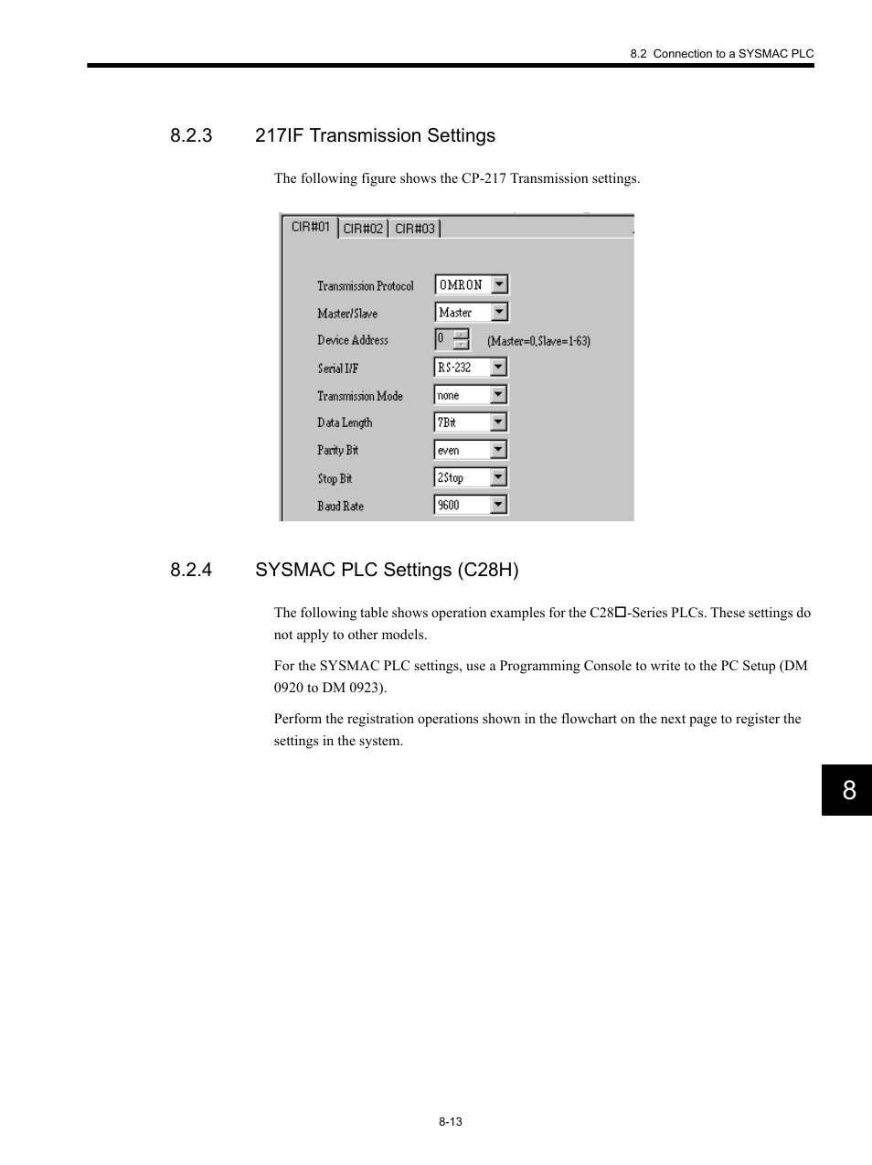 3 217if transmission settings, 4 sysmac plc settings (c28h) | Yaskawa MP920 Communications Module User Manual | Page 204 / 337
